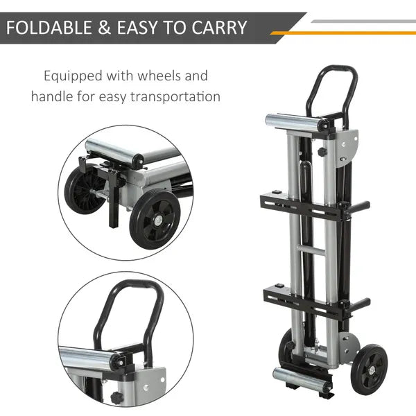 Mitre Saw Stand with Extensions, Sawhorse For Cutting Wood, Logs Foldable with Wheels Max Load 150 Kg, Black and Grey