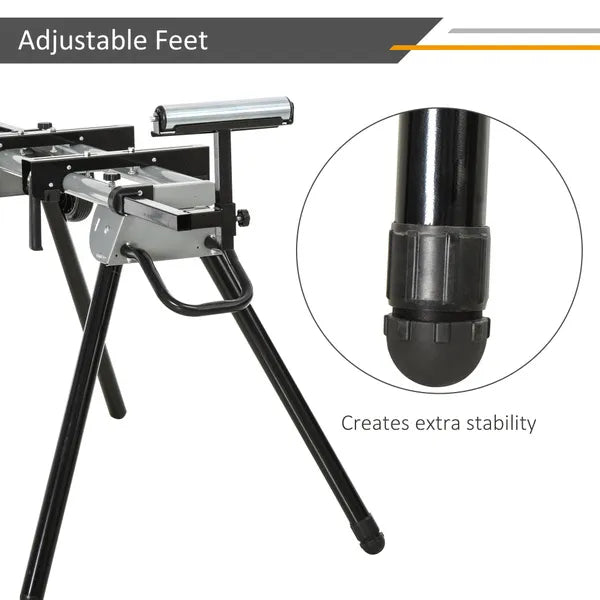 Mitre Saw Stand with Extensions, Sawhorse For Cutting Wood, Logs Foldable with Wheels Max Load 150 Kg, Black and Grey