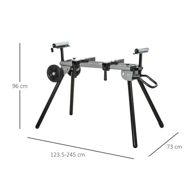 Mitre Saw Stand with Extensions, Sawhorse For Cutting Wood, Logs Foldable with Wheels Max Load 150 Kg, Black and Grey