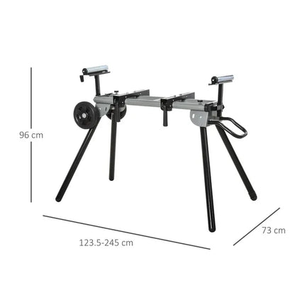 Mitre Saw Stand with Extensions, Sawhorse For Cutting Wood, Logs Foldable with Wheels Max Load 150 Kg, Black and Grey
