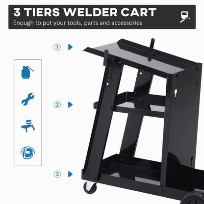 DURHAND Welding Cart for Tanks Gas Bottles, Welder Trolley Garage With Safety Chain and Wheels, Max Load 50kg, Black