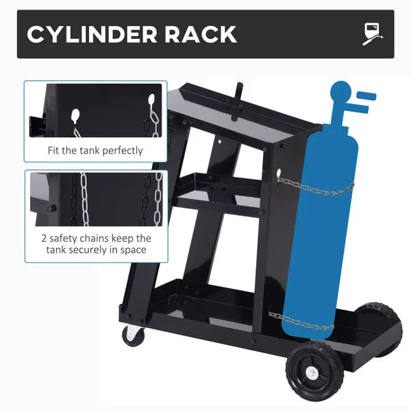 DURHAND Welding Cart for Tanks Gas Bottles, Welder Trolley Garage With Safety Chain and Wheels, Max Load 50kg, Black