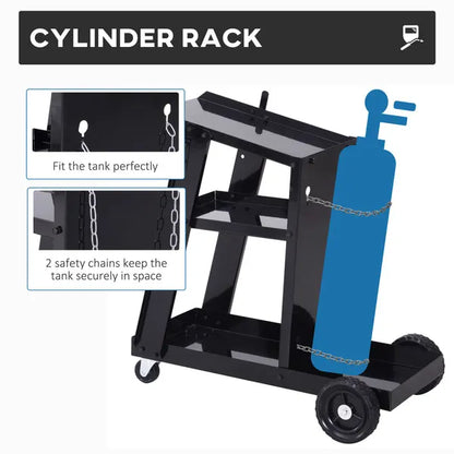 DURHAND Welding Cart for Tanks Gas Bottles, Welder Trolley Garage With Safety Chain and Wheels, Max Load 50kg, Black