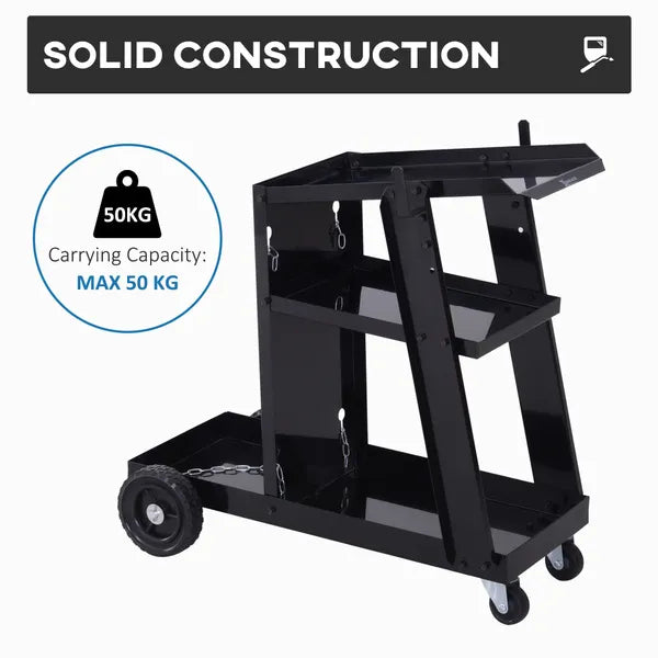 DURHAND Welding Cart for Tanks Gas Bottles, Welder Trolley Garage With Safety Chain and Wheels, Max Load 50kg, Black