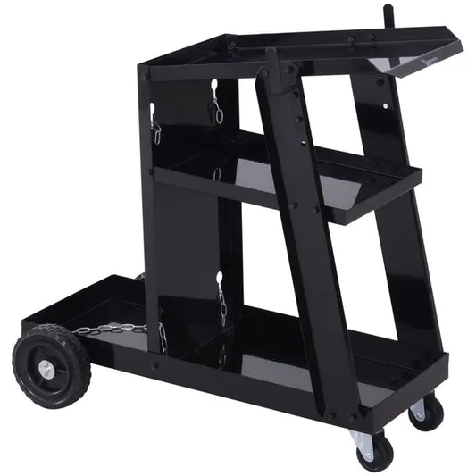 DURHAND Welding Cart for Tanks Gas Bottles, Welder Trolley Garage With Safety Chain and Wheels, Max Load 50kg, Black