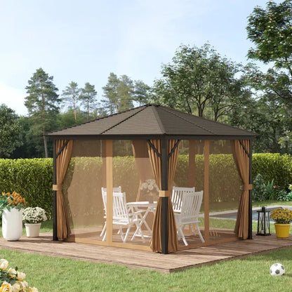 Outdoor Hardtop Steel Canopy Gazebo With Aluminium Frame, Curtains And Top Hook