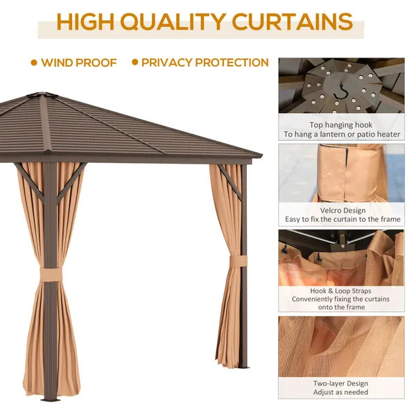Outdoor Hardtop Steel Canopy Gazebo With Aluminium Frame, Curtains And Top Hook