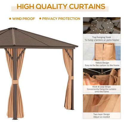 Outdoor Hardtop Steel Canopy Gazebo With Aluminium Frame, Curtains And Top Hook
