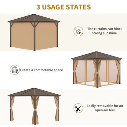 Outdoor Hardtop Steel Canopy Gazebo With Aluminium Frame, Curtains And Top Hook