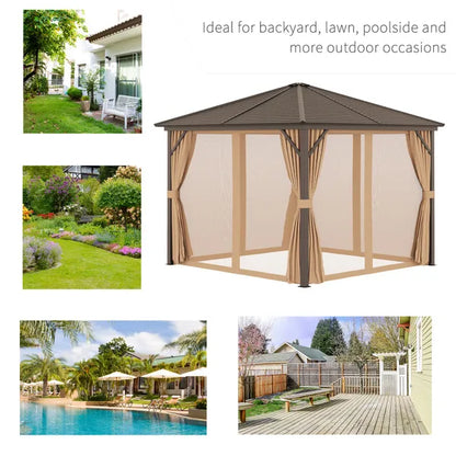 Outdoor Hardtop Steel Canopy Gazebo With Aluminium Frame, Curtains And Top Hook