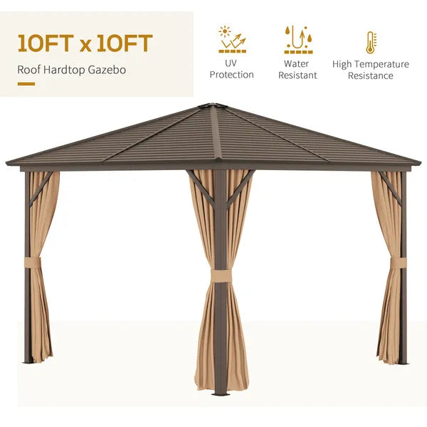 Outdoor Hardtop Steel Canopy Gazebo With Aluminium Frame, Curtains And Top Hook