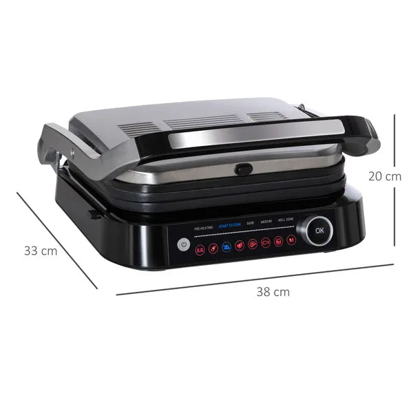 HOMCOM Health Grill & Panini Press, 2100W Electric Non-stick Grill with 180° Flat Open, Drip Tray, Removable Plate, Floating Hinges and 8 Automatic Settings