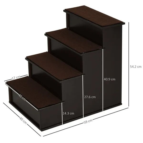 4-Step Wooden Dog Doggy Pet Stair Steps With Soft Short Plush Cushions Ladder Helper