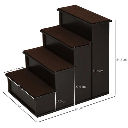 4-Step Wooden Dog Doggy Pet Stair Steps With Soft Short Plush Cushions Ladder Helper
