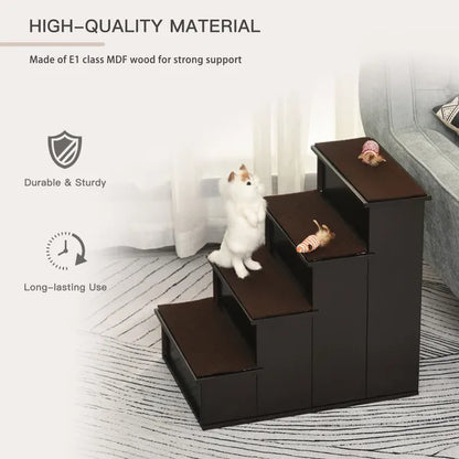 4-Step Wooden Dog Doggy Pet Stair Steps With Soft Short Plush Cushions Ladder Helper