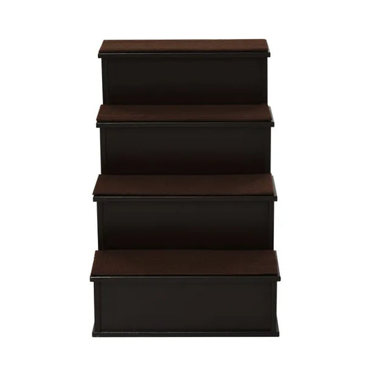 4-Step Wooden Dog Doggy Pet Stair Steps With Soft Short Plush Cushions Ladder Helper