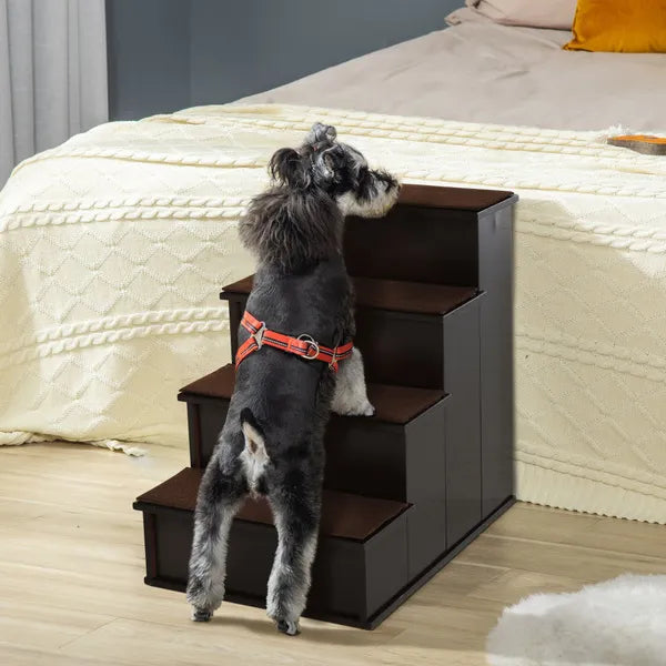 4-Step Wooden Dog Doggy Pet Stair Steps With Soft Short Plush Cushions Ladder Helper