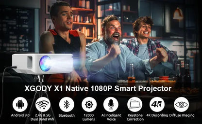 XGODY Smart Projector Native 1080p Android 9.0 5G WiFi HD Projector Support 4K