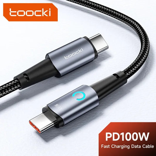 LED USB Type C Cable 100 / 60W PD Fast Charging Charger Wire Fast Data Cord For Samsung Huawei Xiaomi POCO MacBook 2 Metre