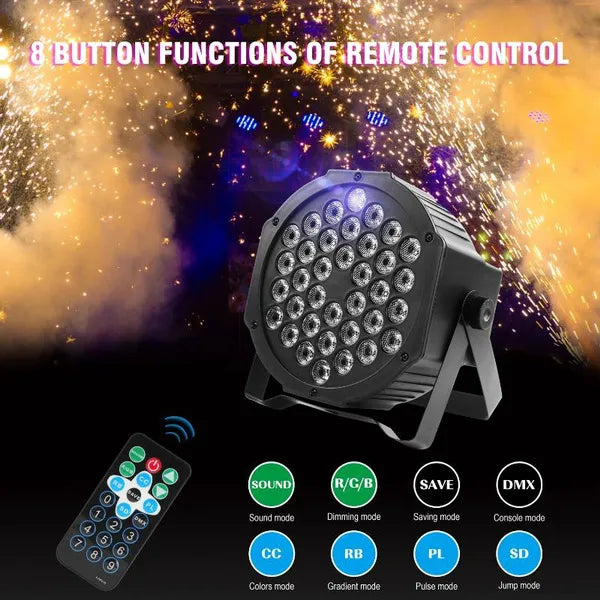 PAR Light 36LEDs RGB with Wireless Remote Sound Activated DMX Control for DJ Party Stage Effect Lighting