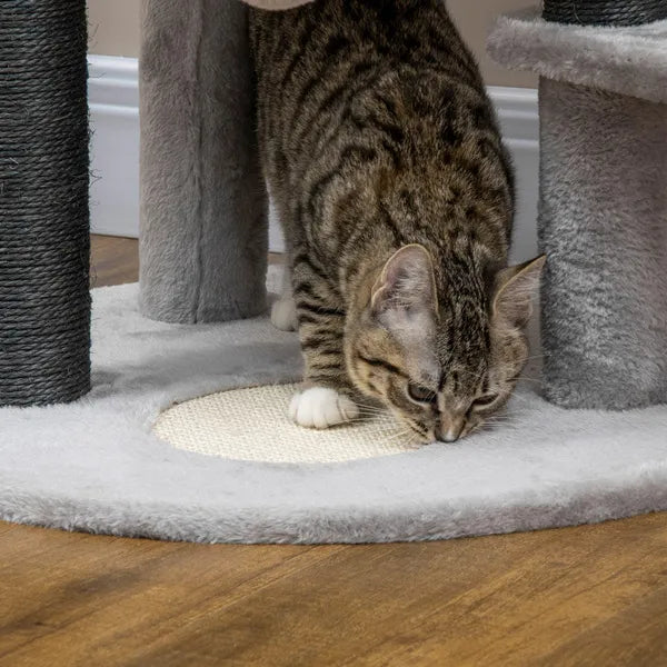 PawHut Cat Tree, Cat Tower For Indoor Cats with Sisal Scratching Post, Ramp, Kitten Bed, Condo, Ball Toy, Light Grey, 55x55x94 cm