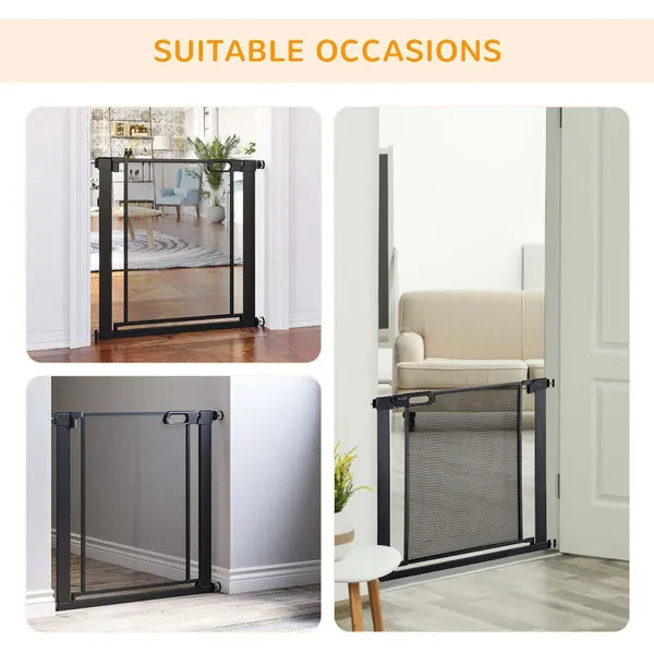 Pressure Fit Safety For Doors Hallways And Stairs Pet Barrier Dog Gate With Auto Close Double Locking Openings 75-82 cm