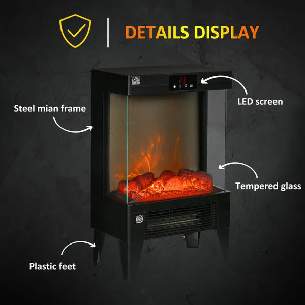 Electric Fireplace Heater Freestanding 750W/1500W With LED Screen Remote Included Quiet Heater Indoor Use Black