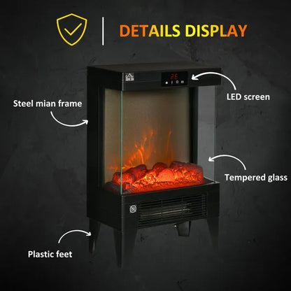 Electric Fireplace Heater Freestanding 750W/1500W With LED Screen Remote Included Quiet Heater Indoor Use Black