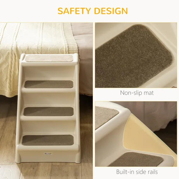 Foldable Doggy Steps Pet Stairs 4-Step For Cats Small Dogs Non-slip Mats 62 x 38 x 49.5 cm, Beige