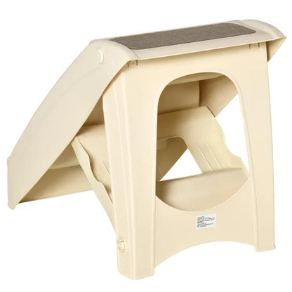 Foldable Doggy Steps Pet Stairs 4-Step For Cats Small Dogs Non-slip Mats 62 x 38 x 49.5 cm, Beige