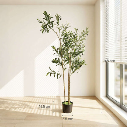 Artificial Olive Tree | 148cm | 553 Silk Leaves | Shapeable Branches | Cement Pot | No Maintenance | Green