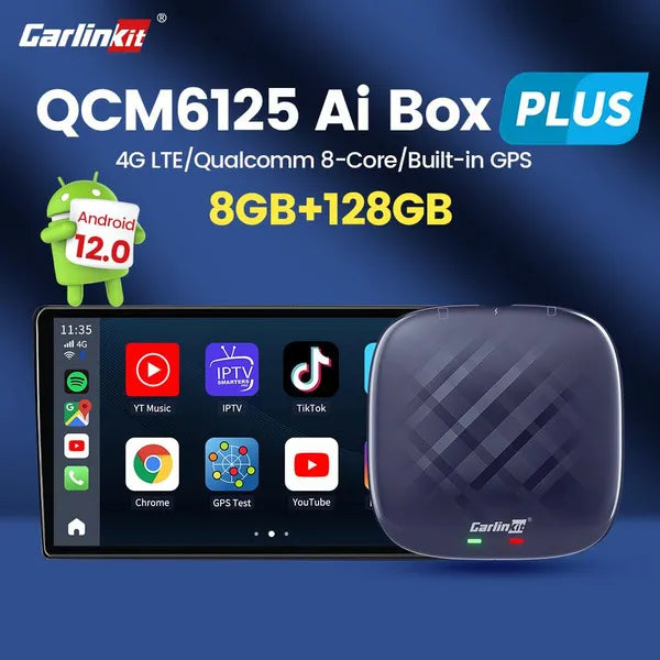 CarlinKit CarPlay Ai Box PLUS Android 12 8G+128G Wireless Android Auto CarPlay Adapter Qualcomm 6125 8-cores Netflix YouTube IPTV 4G LTE