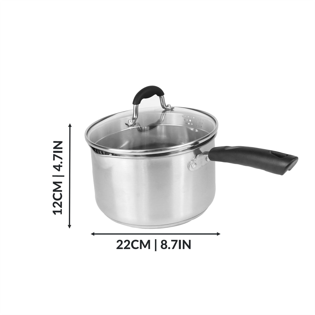 Maison & White Stainless Steel Saucepan Set of 3 with Lids | Aluminium Even-Heat Base | Stay-Cool Handle | Induction Gas Electric Ceramic | 16cm 18cm 20cm | All Hob Types | 2-Year Warranty