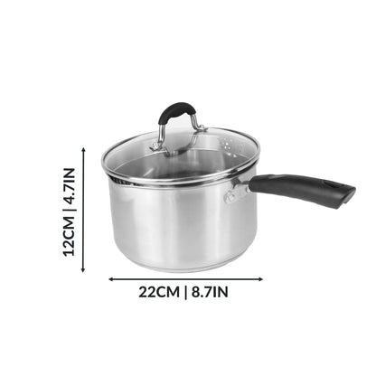 Maison & White Stainless Steel Saucepan Set of 3 with Lids | Aluminium Even-Heat Base | Stay-Cool Handle | Induction Gas Electric Ceramic | 16cm 18cm 20cm | All Hob Types | 2-Year Warranty