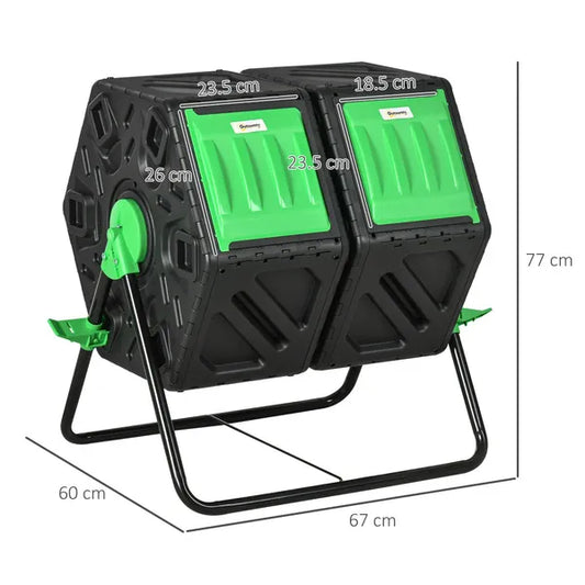 Dual Chamber Garden Compost Bin, 130L Rotating Composter, Compost Maker with Ventilation Openings and Steel Legs