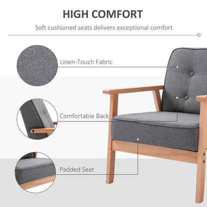 Retro Style Minimalistic Wooden Frame Accent Chair With Padded Seat - Dark Grey