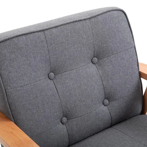 Retro Style Minimalistic Wooden Frame Accent Chair With Padded Seat - Dark Grey