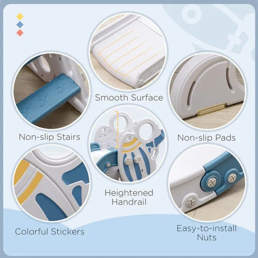 Kids Children's Baby Toddler Indoor Freestanding Slide Space Theme for 1.5-3 Years Old, Blue and Grey