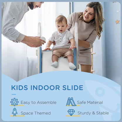 Kids Children's Baby Toddler Indoor Freestanding Slide Space Theme for 1.5-3 Years Old, Blue and Grey