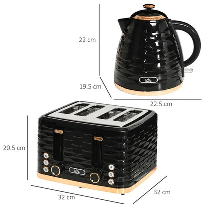 HOMCOM Kettle and Toaster Sets, 1600W 1.7L Rapid Boil Kettle & 4 Slice Toaster with 7 Browning Controls, Defrost, Reheat and Crumb Tray, Otter Thermostat,