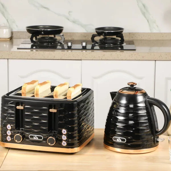 HOMCOM Kettle and Toaster Sets, 1600W 1.7L Rapid Boil Kettle & 4 Slice Toaster with 7 Browning Controls, Defrost, Reheat and Crumb Tray, Otter Thermostat,