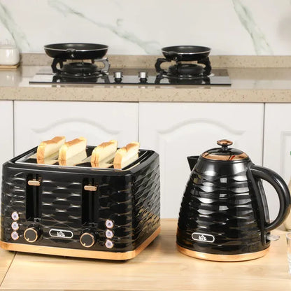 HOMCOM Kettle and Toaster Sets, 1600W 1.7L Rapid Boil Kettle & 4 Slice Toaster with 7 Browning Controls, Defrost, Reheat and Crumb Tray, Otter Thermostat,