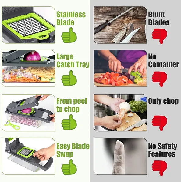 Vegetable Chopper, Multifunctional 13 in 1 Food Chopper, Kitchen Manual Julienne Grater Cutter for Onion, Garlic, Carrot, Potato, Tomato, Fruit, Salad