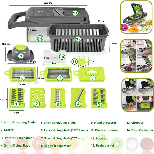 Vegetable Chopper, Multifunctional 13 in 1 Food Chopper, Kitchen Manual Julienne Grater Cutter for Onion, Garlic, Carrot, Potato, Tomato, Fruit, Salad