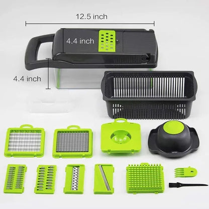 Vegetable Chopper, Multifunctional 13 in 1 Food Chopper, Kitchen Manual Julienne Grater Cutter for Onion, Garlic, Carrot, Potato, Tomato, Fruit, Salad