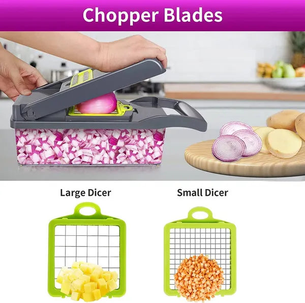 Vegetable Chopper, Multifunctional 13 in 1 Food Chopper, Kitchen Manual Julienne Grater Cutter for Onion, Garlic, Carrot, Potato, Tomato, Fruit, Salad