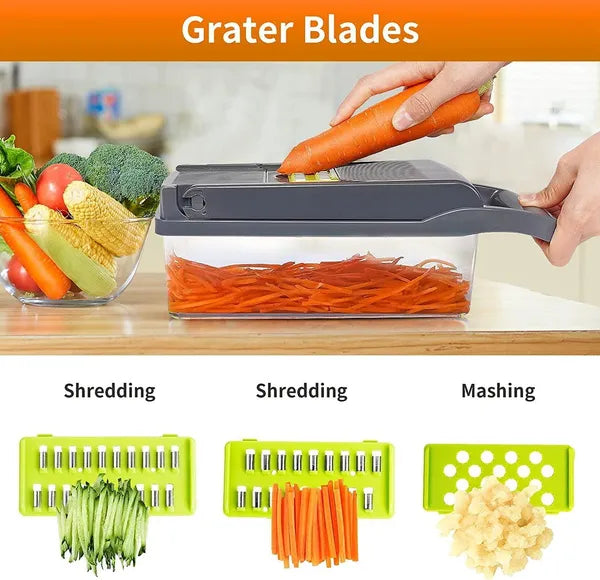 Vegetable Chopper, Multifunctional 13 in 1 Food Chopper, Kitchen Manual Julienne Grater Cutter for Onion, Garlic, Carrot, Potato, Tomato, Fruit, Salad