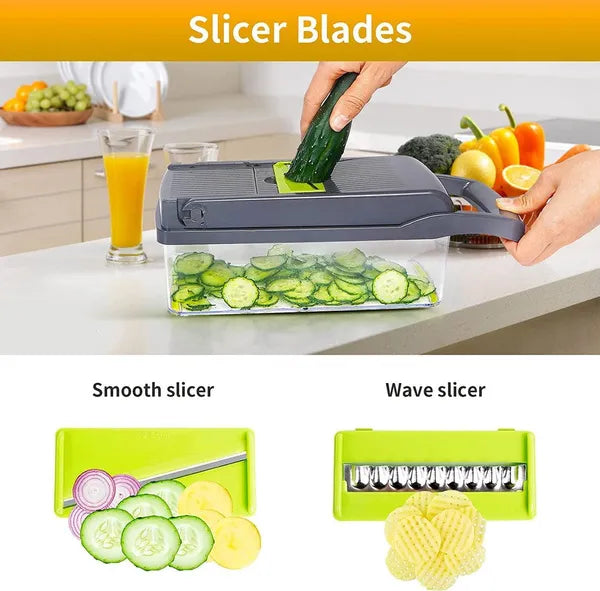 Vegetable Chopper, Multifunctional 13 in 1 Food Chopper, Kitchen Manual Julienne Grater Cutter for Onion, Garlic, Carrot, Potato, Tomato, Fruit, Salad