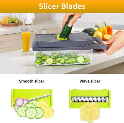 Vegetable Chopper, Multifunctional 13 in 1 Food Chopper, Kitchen Manual Julienne Grater Cutter for Onion, Garlic, Carrot, Potato, Tomato, Fruit, Salad