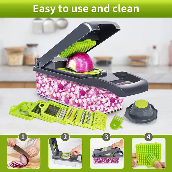Vegetable Chopper, Multifunctional 13 in 1 Food Chopper, Kitchen Manual Julienne Grater Cutter for Onion, Garlic, Carrot, Potato, Tomato, Fruit, Salad